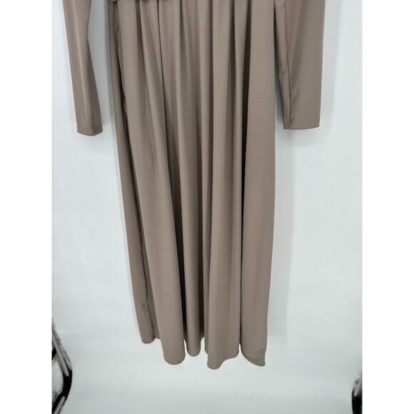 Halara Dress Womens Large Taupe Mock Neck Long Sleeve Pocket Maxi Flare Stretch - Picture 4 of 12
